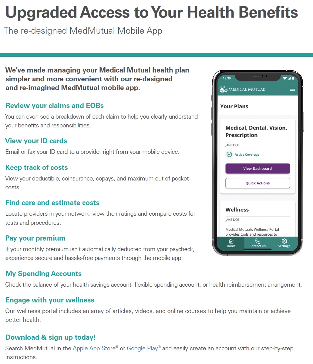 Medical Mutual mobile app information, including how to view member ID cards